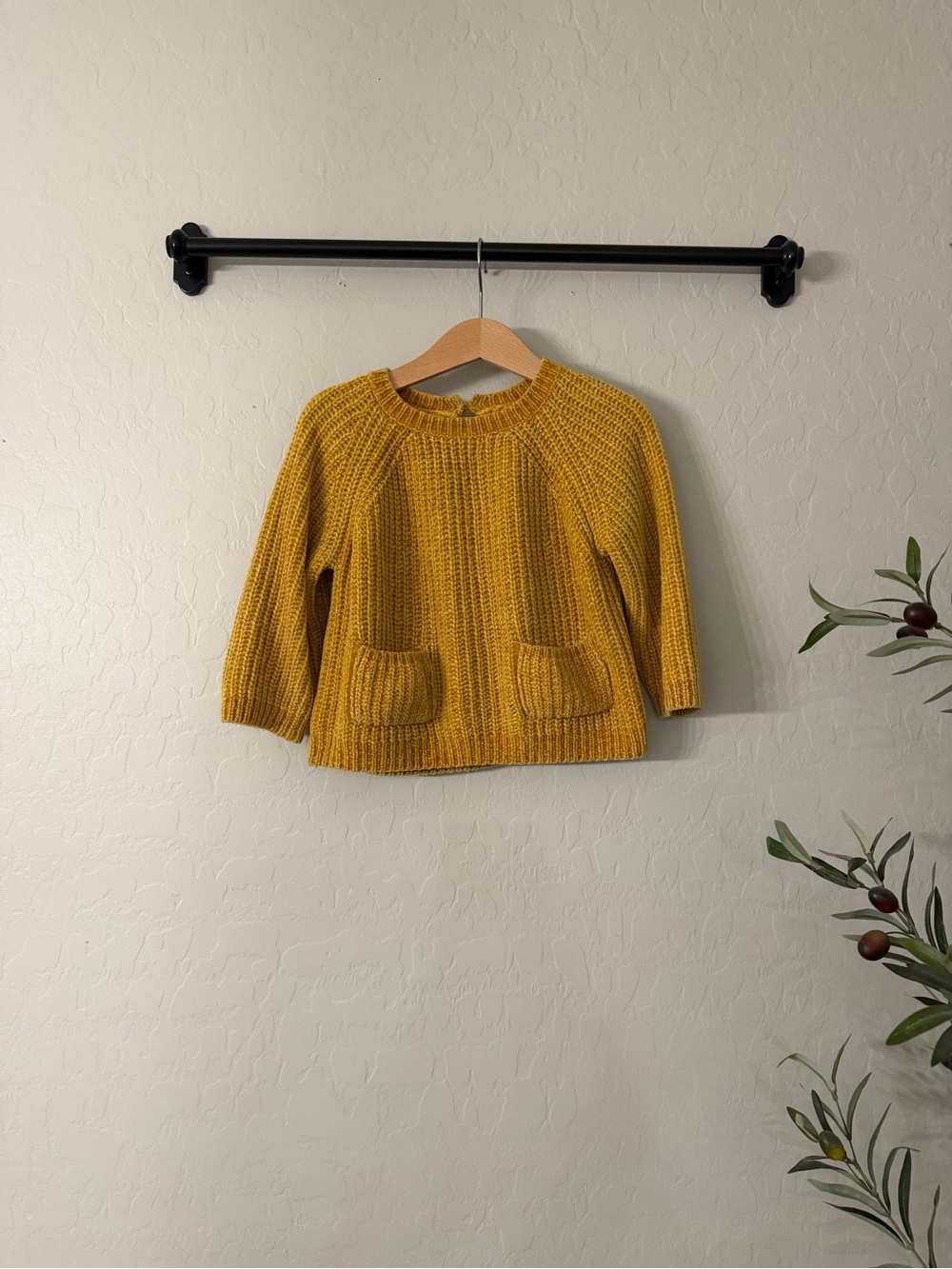Zara Chenille Yellow Knit Sweater with Pockets
